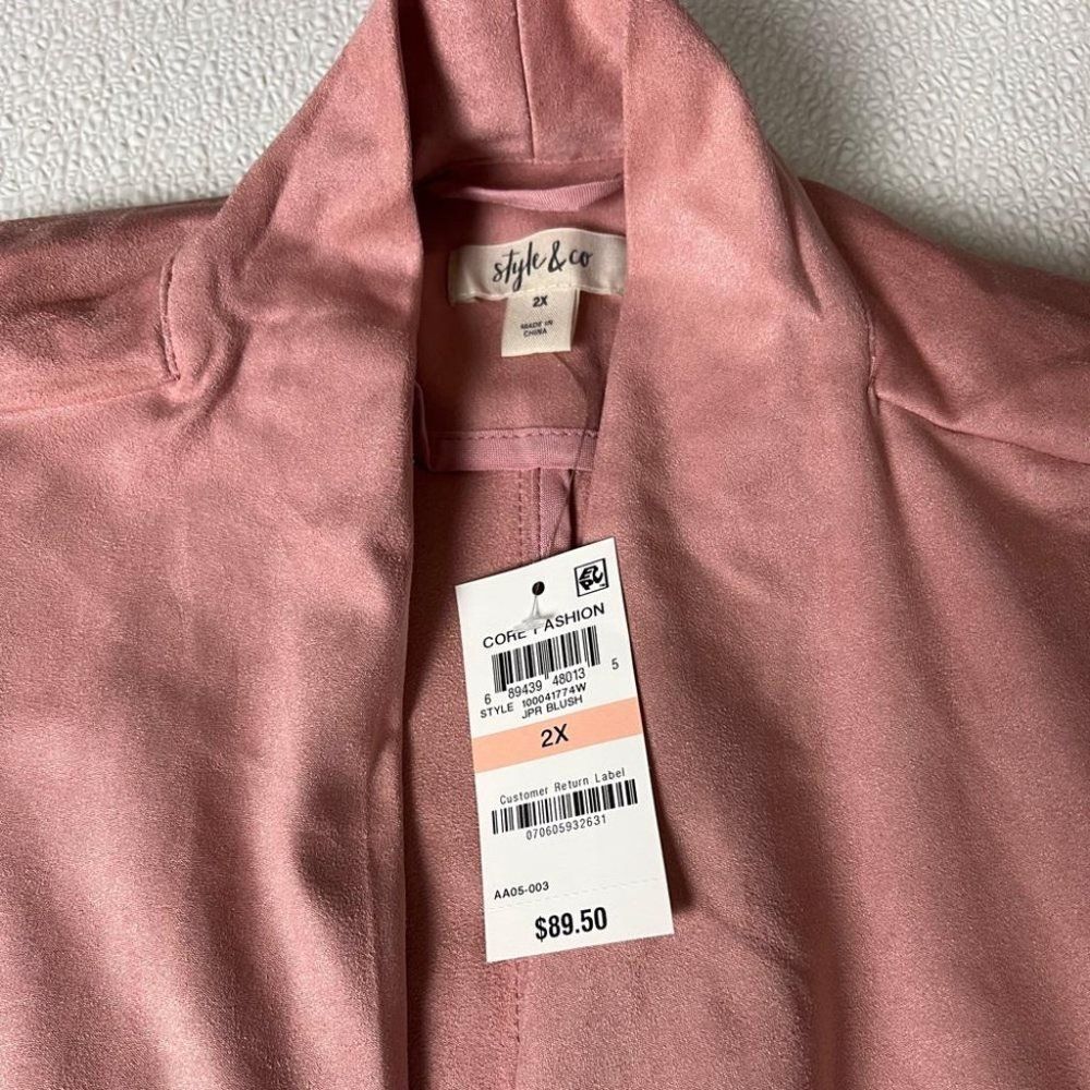 Style & Co. Womens Faux-Suede Open Front Jacket Blush Pink Size 2X NWT - Picture 7 of 9
